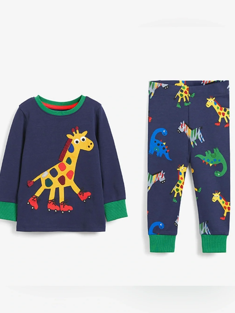 Next Dark Blue Skating Giraffe Long Pajama Set